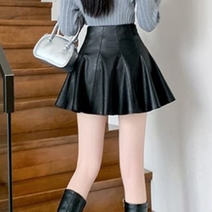 【日本未入荷】プリーツ ブラック レザースカート natural couture/【natural couture】薄手合皮プリーツスカート