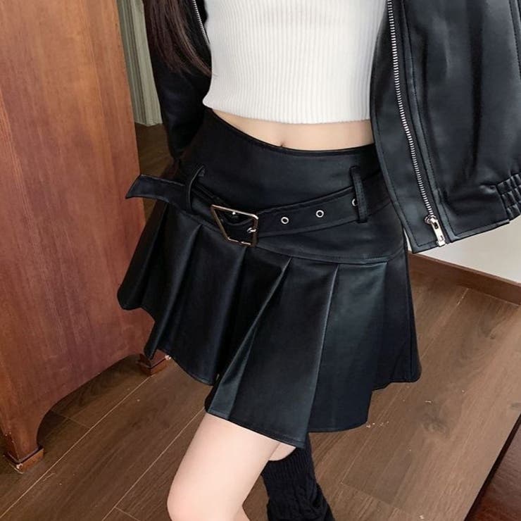 ヴィンテージ Puレザープリーツスカート[品番：SHNW0011861]｜Achic