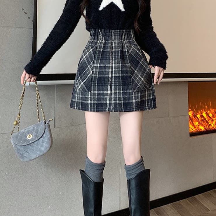 チェック柄キュロットミニスカート[品番：SHNW0011867]｜Achic