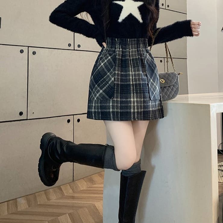 チェック柄キュロットミニスカート[品番：SHNW0011867]｜Achic