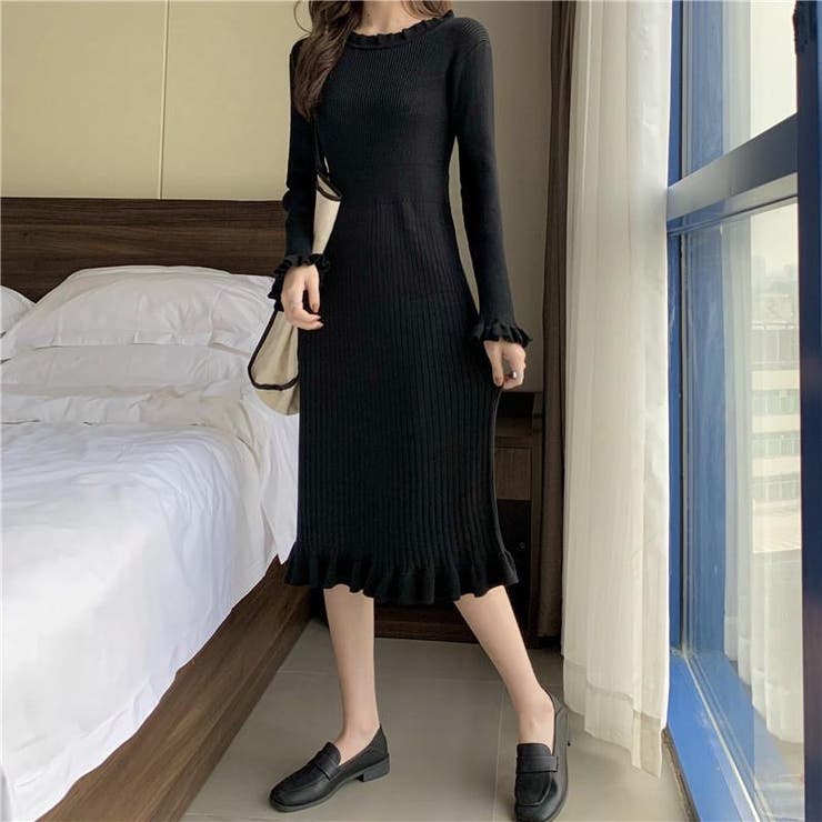 フリル長袖ワンピース 弾力性 保温 暖かい ワンピース 品番 Shnw Achic アシック のレディースファッション通販 Shoplist ショップリスト