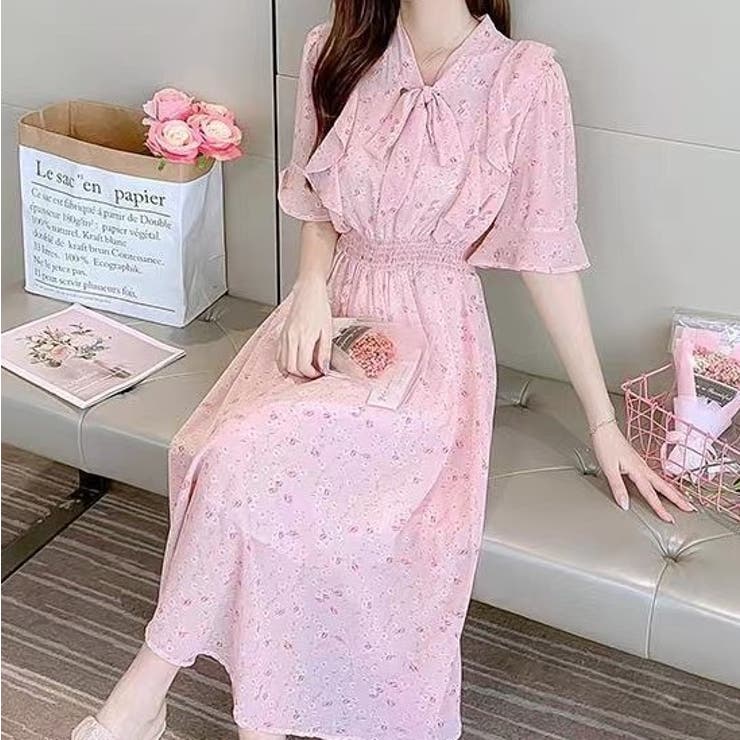 ワンピース リボンワンピース オフェスカジュアル[品番：SHNW0007177  