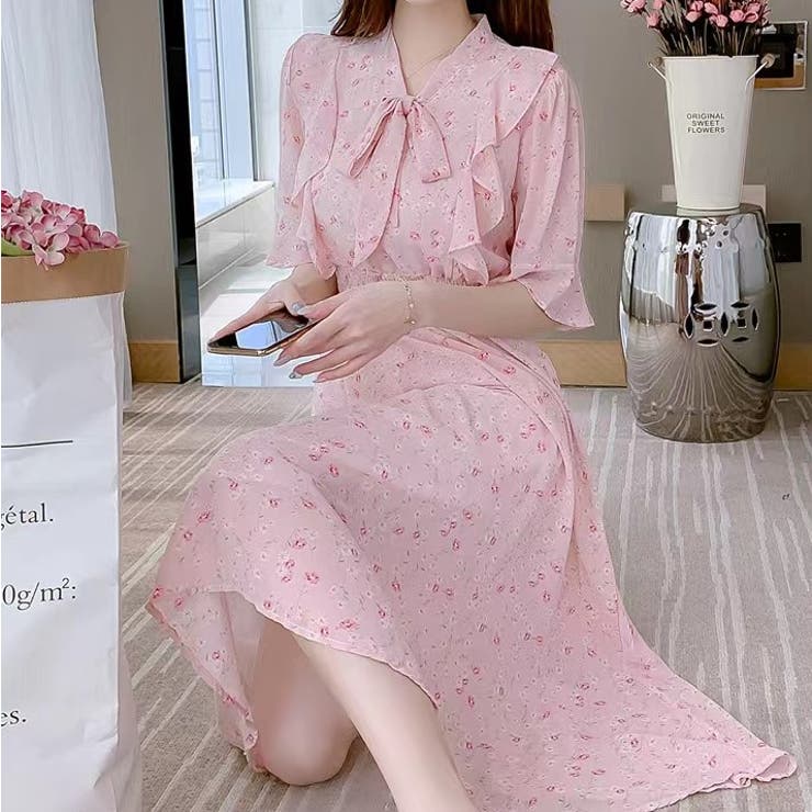 ワンピース リボンワンピース オフェスカジュアル[品番：SHNW0007177