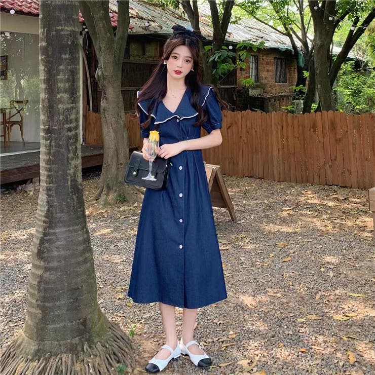 AD2016 archive 丸襟フリルオーバーワンピース ポリエステル 黒