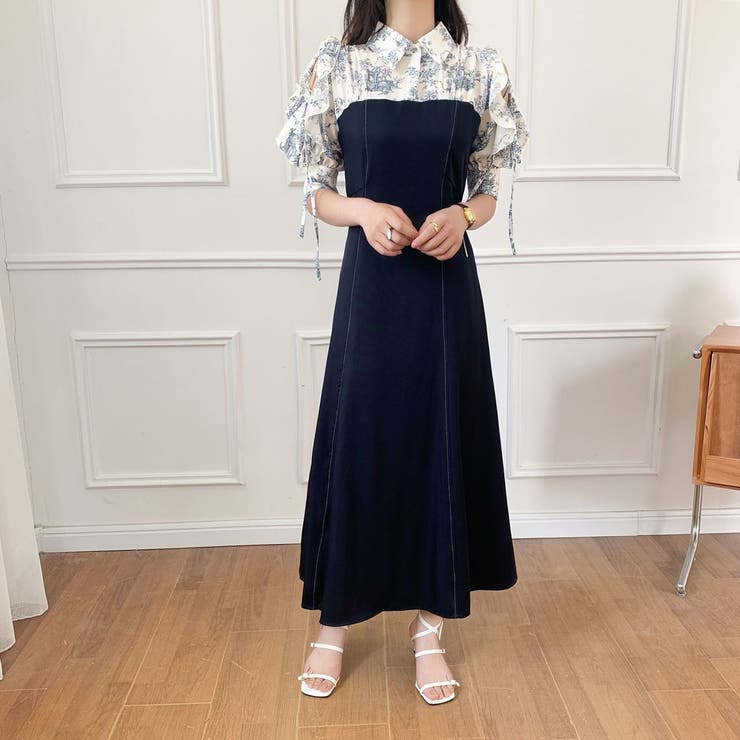 シースルー 花柄 ワンピース レディース ロングワンピース 長袖