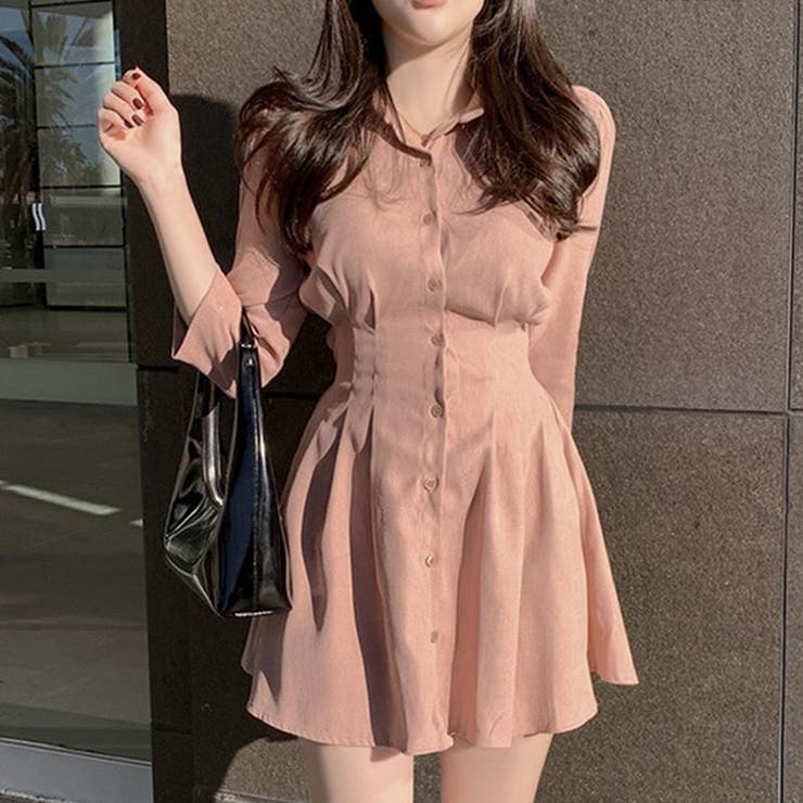 ワンピース Aライン 長袖 シャツワンピース 2color S-L b-2480 ワンピース レディース シャツワンピース Aライン マキシ丈