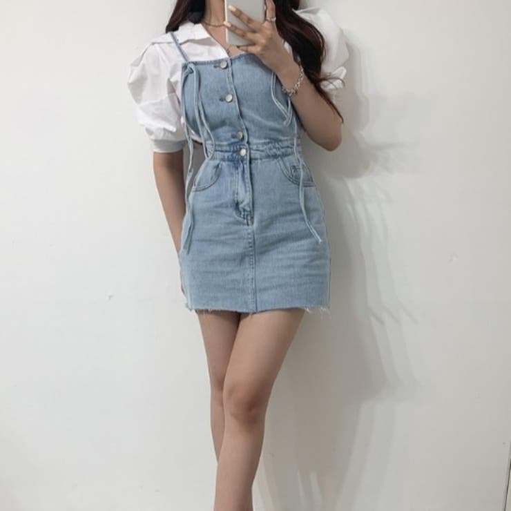 ハイウエスト ミニ丈デニムキャミワンピース[品番：SHNW0009785