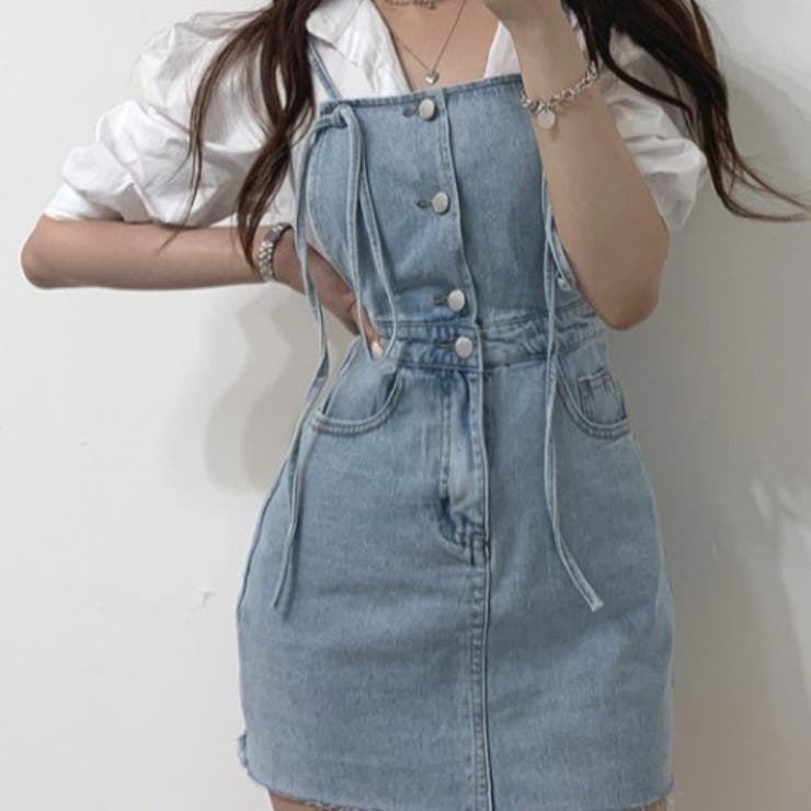 ハイウエスト ミニ丈デニムキャミワンピース[品番：SHNW0009785