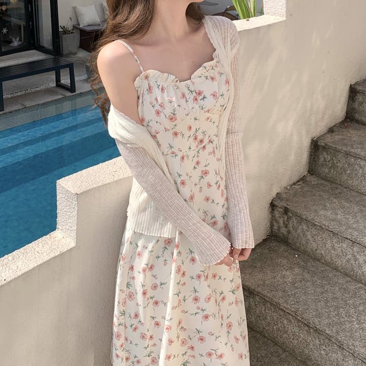 花柄Aラインワンピース 花柄ワンピ 低身長[品番：SHNW0009639
