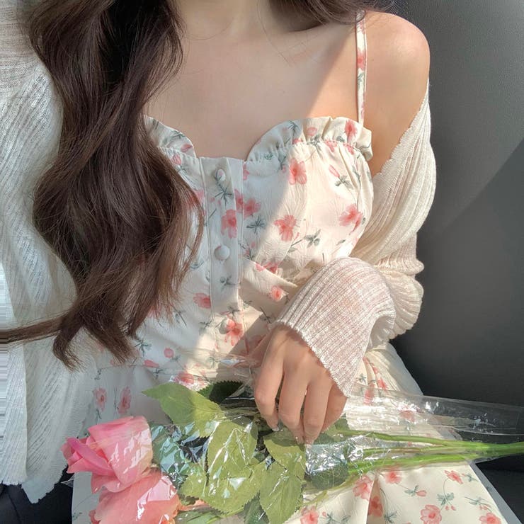 花柄Aラインワンピース 花柄ワンピ 低身長[品番：SHNW0009639