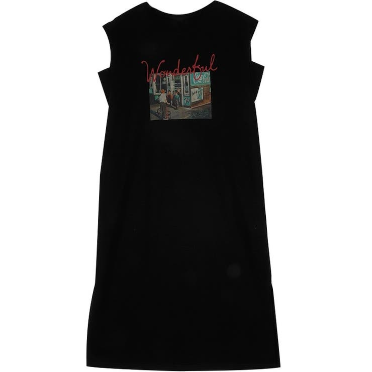 ブラック | ノースリーブプリントワンピース | Achic