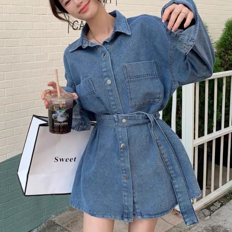 ブルー | 2wayデニムシャツワンピースジャケット | Achic
