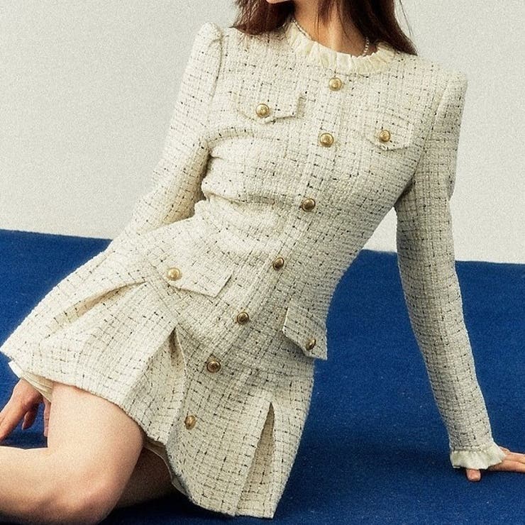 gucciツイードワンピース ウールドレス ゴールド パール装飾 中古・古着通販】GUCCI (グッチ) ツイードGGパールワンピース