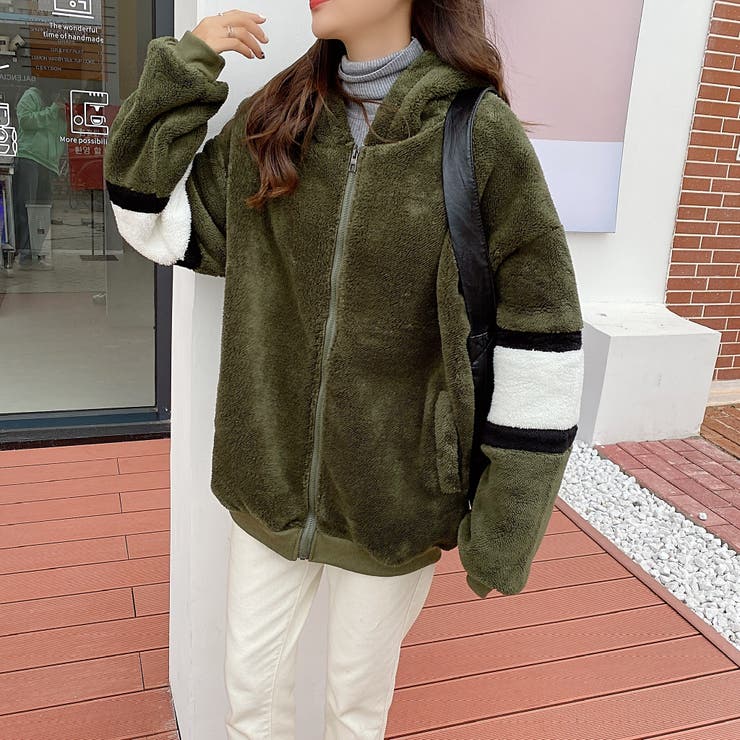 ボアブルゾンカジュアル もこもこ 韓国ファッション トップス[品番