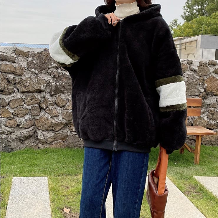 ボアブルゾンカジュアル もこもこ 韓国ファッション トップス[品番