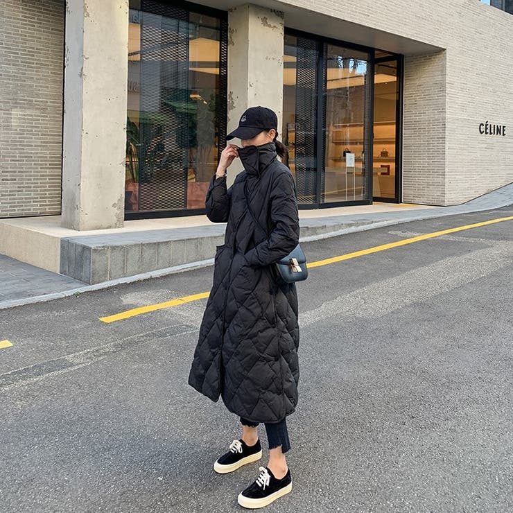 キルティングロングコー ベルト付き 中綿ロングコート[品番