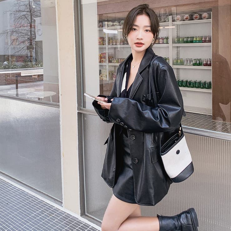 フェイクレザージャケット 韓国ファッション アウター