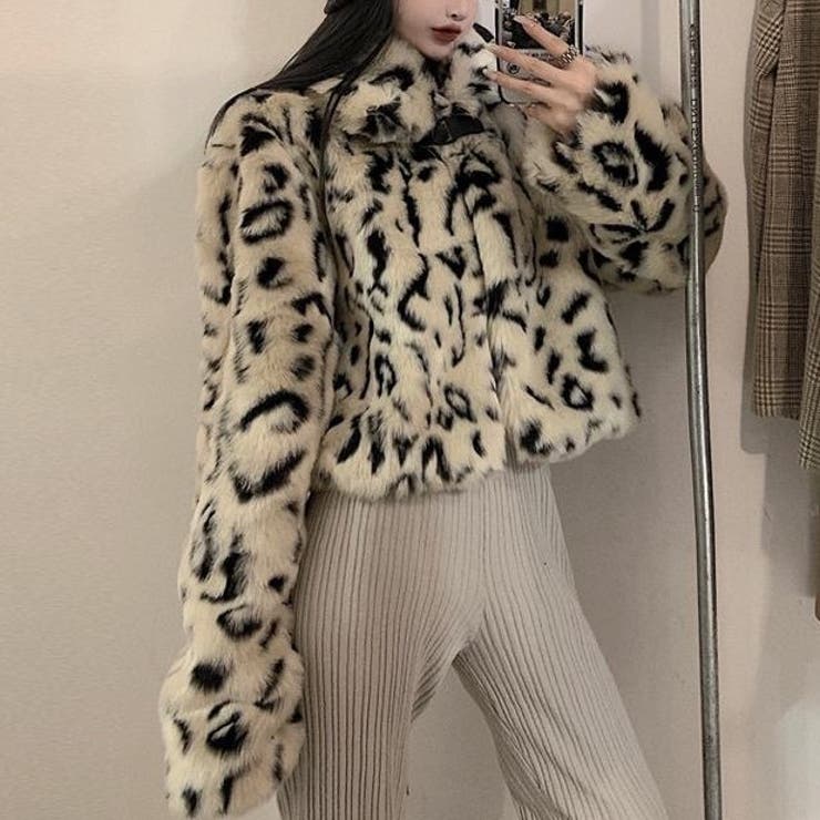 もこもこショットファーコート 動物柄 アウター[品番：SHNW0008516