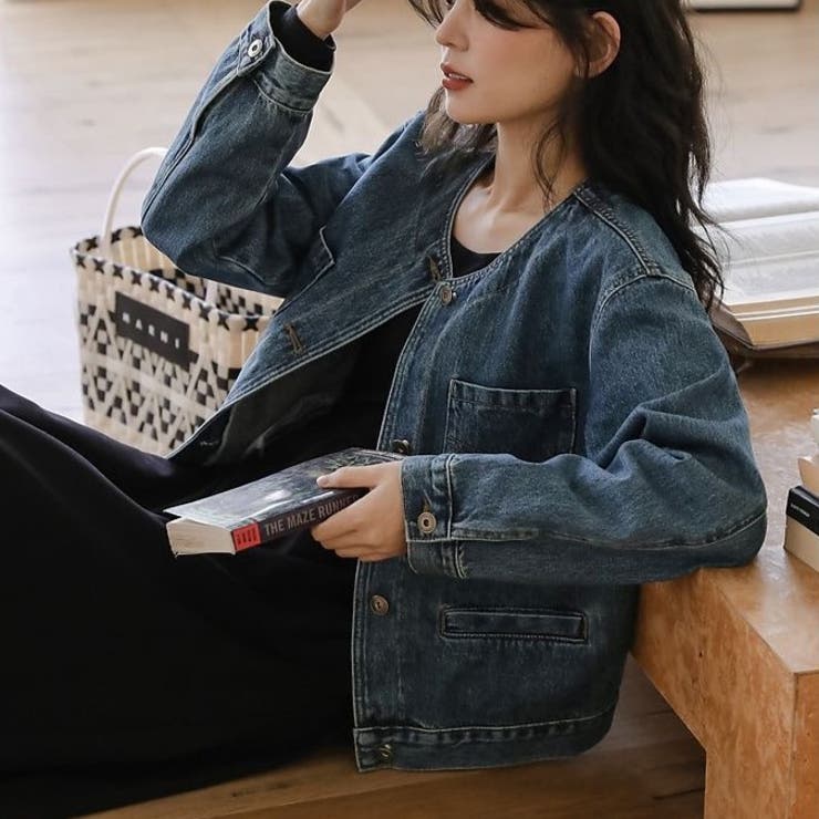 ノーカラーショート丈デニムジャケット[品番：SHNW0011645]｜Achic 