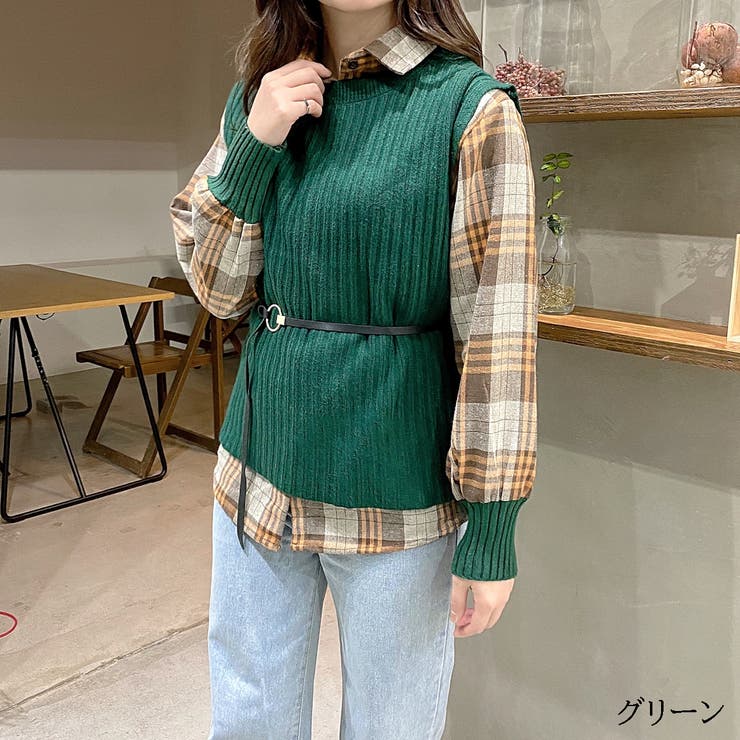 細ベルト付きシャツベスト3点セット セットアイテム ネルシャツ 品番 Shnw Lady Like レディライク のレディースファッション通販 Shoplist ショップリスト