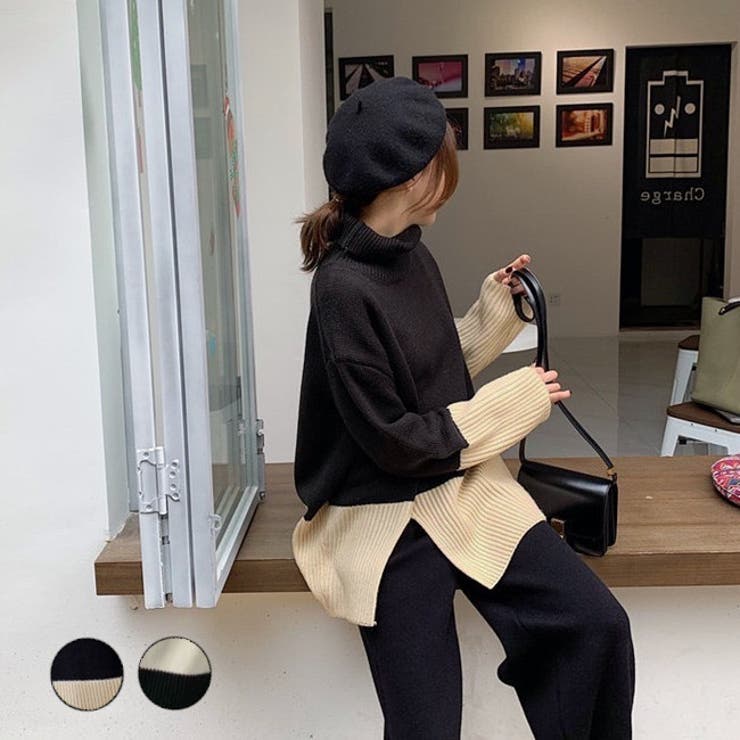 裾スリットバイカラーニット ハイネック タートルネック 品番 Shnw Lady Like レディライク のレディース ファッション通販 Shoplist ショップリスト