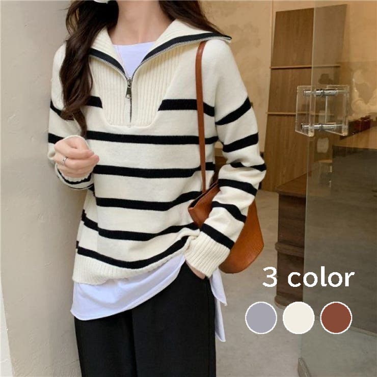 ハーフジップボーダーニット トップス プルオーバー 品番 Shnw Lady Like レディライク のレディース ファッション通販 Shoplist ショップリスト