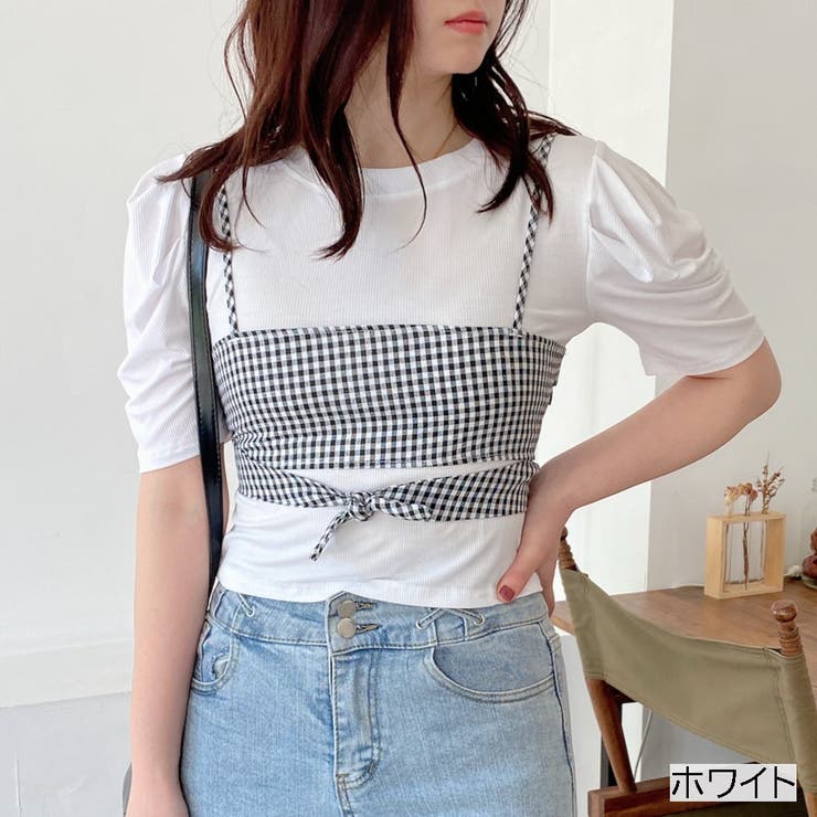 ギンガムビスチェ付きリブトップス パワーショルダー Tシャツ 品番 Shnw Lady Like レディライク のレディースファッション通販 Shoplist ショップリスト