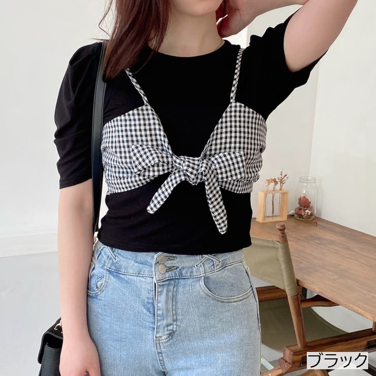 ギンガムビスチェ付きリブトップス パワーショルダー Tシャツ 品番 Shnw Lady Like レディライク のレディースファッション通販 Shoplist ショップリスト