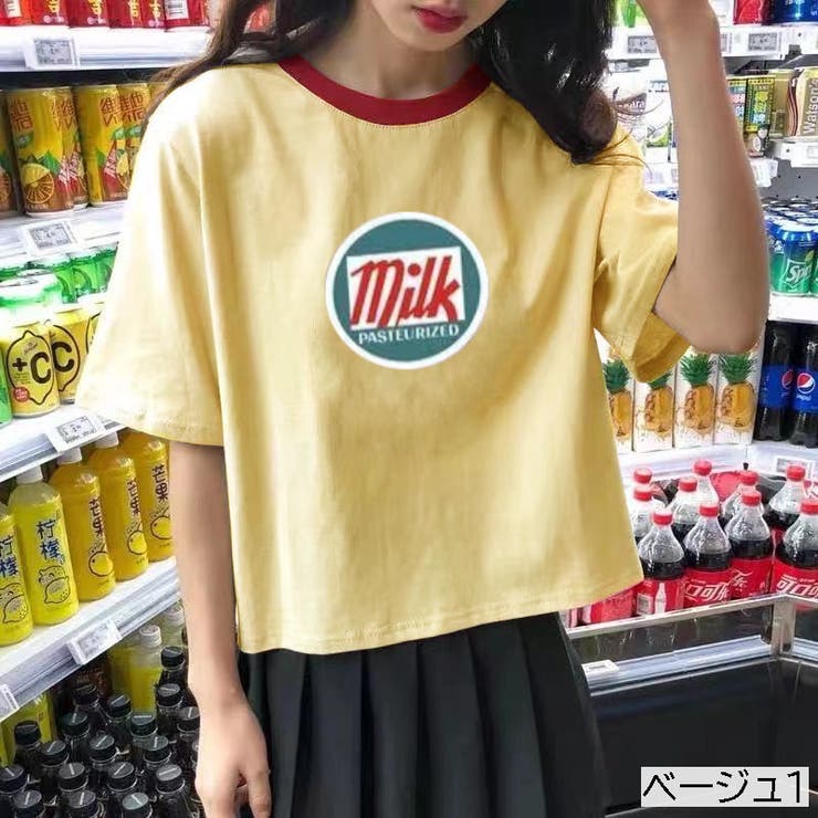 MILKロゴ配色Tシャツ アメカジ ストリート[品番：SHNW0003086]｜LADY