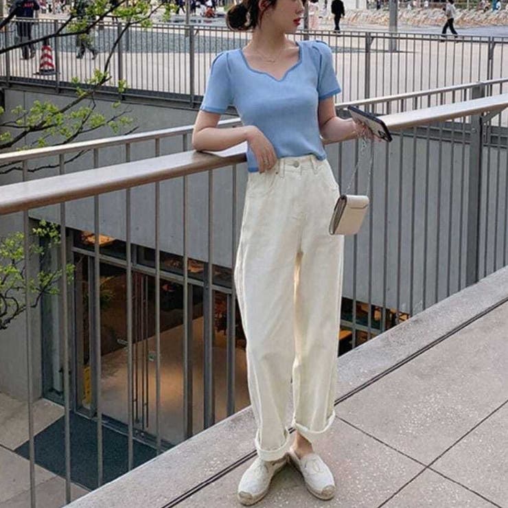 変形Vネック配色ニット V開き 半袖 | LADY LIKE  | 詳細画像2 