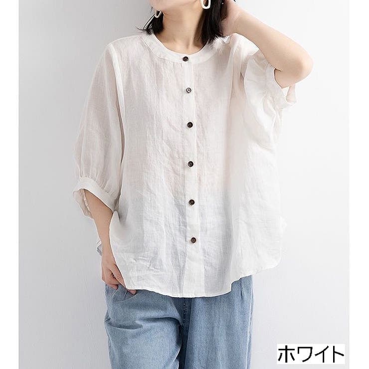 『新品未使用』レディースノーカラーシャツ　五分袖　ナチュラル　可愛い　Haru