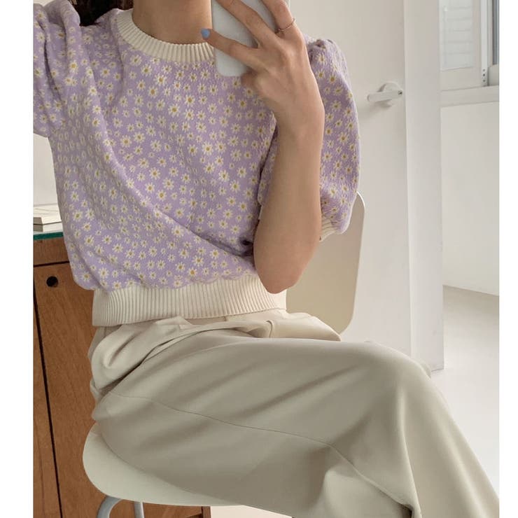 デイジー柄配色トップス 花柄 フラワー[品番：SHNW0003324]｜LADY LIKE