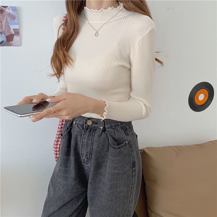 リブハイネックメロートップス ハイネック プチハイ[品番：SHNW0003778