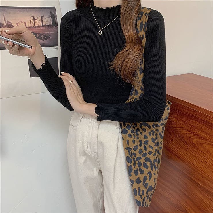 リブハイネックメロートップス ハイネック プチハイ[品番：SHNW0003778