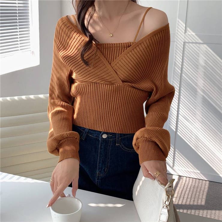 レイヤード風ドルマンニット トップス ドッキング | LADY LIKE  | 詳細画像11 