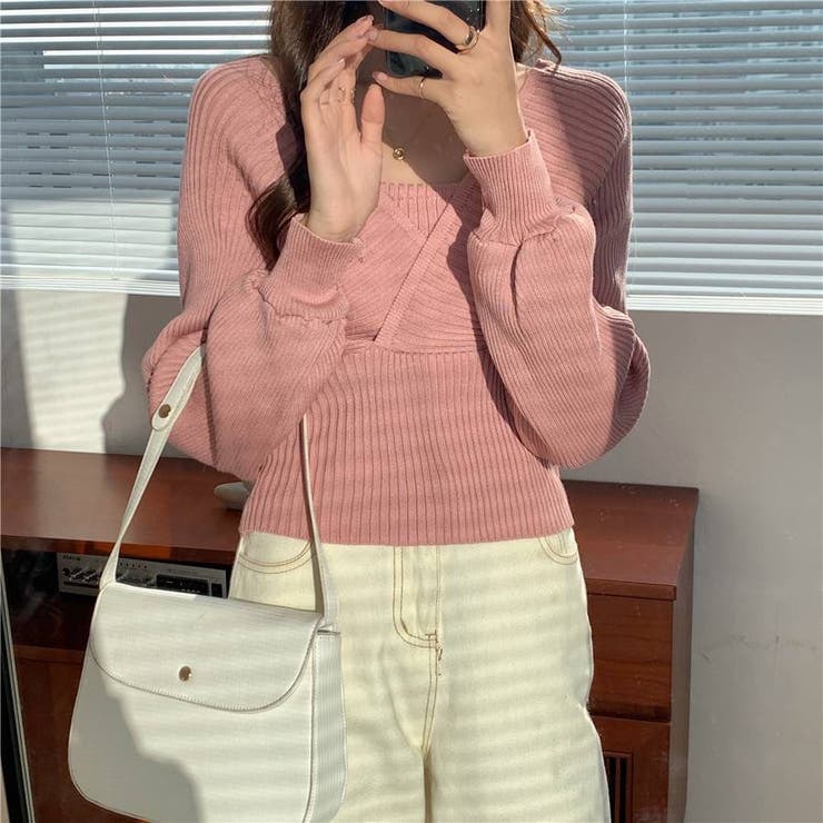 レイヤード風ドルマンニット トップス ドッキング | LADY LIKE  | 詳細画像27 