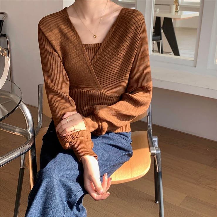 レイヤード風ドルマンニット トップス ドッキング | LADY LIKE  | 詳細画像38 