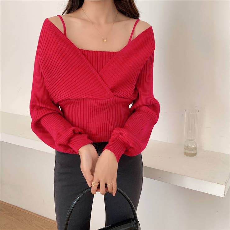 レイヤード風ドルマンニット トップス ドッキング | LADY LIKE  | 詳細画像44 