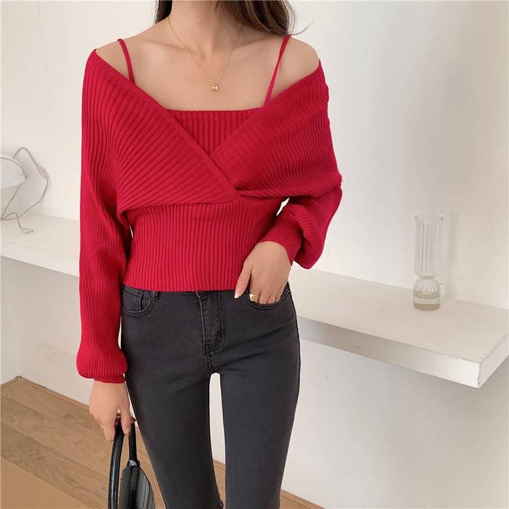 レイヤード風ドルマンニット トップス ドッキング | LADY LIKE  | 詳細画像45 