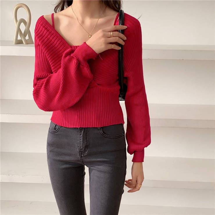 レイヤード風ドルマンニット トップス ドッキング | LADY LIKE  | 詳細画像46 