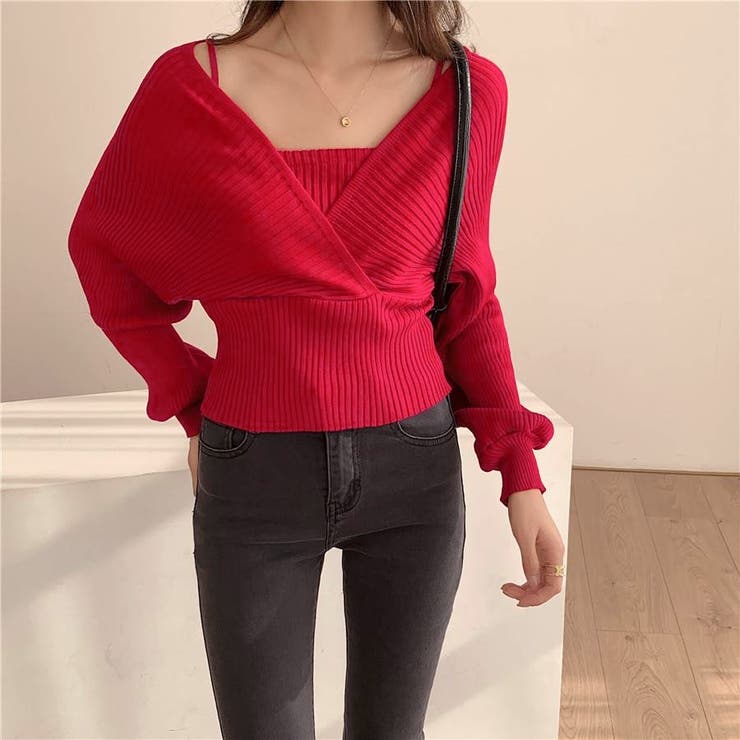 レイヤード風ドルマンニット トップス ドッキング | LADY LIKE  | 詳細画像47 