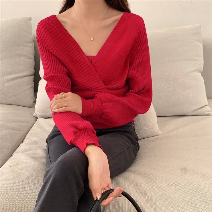 レイヤード風ドルマンニット トップス ドッキング | LADY LIKE  | 詳細画像48 