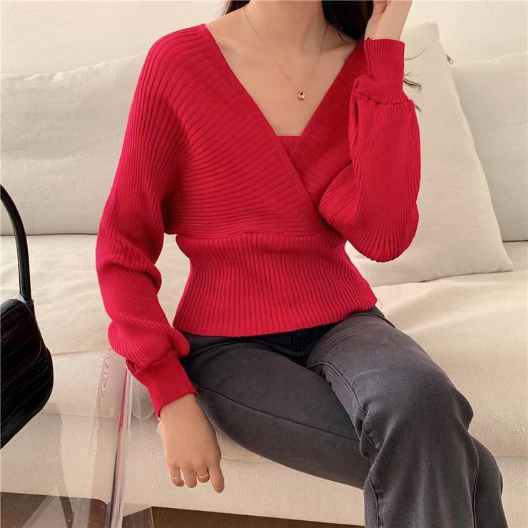 レイヤード風ドルマンニット トップス ドッキング | LADY LIKE  | 詳細画像49 