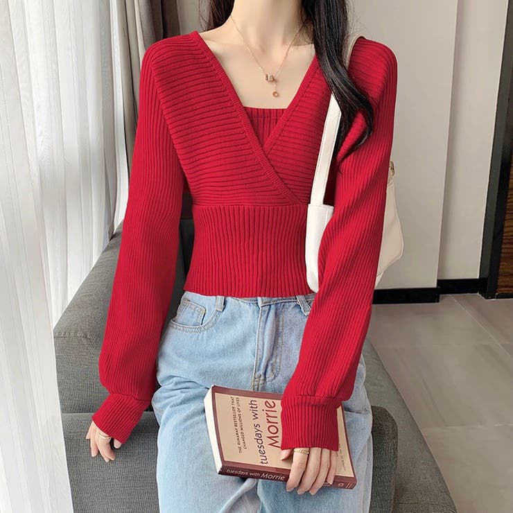 レイヤード風ドルマンニット トップス ドッキング | LADY LIKE  | 詳細画像9 