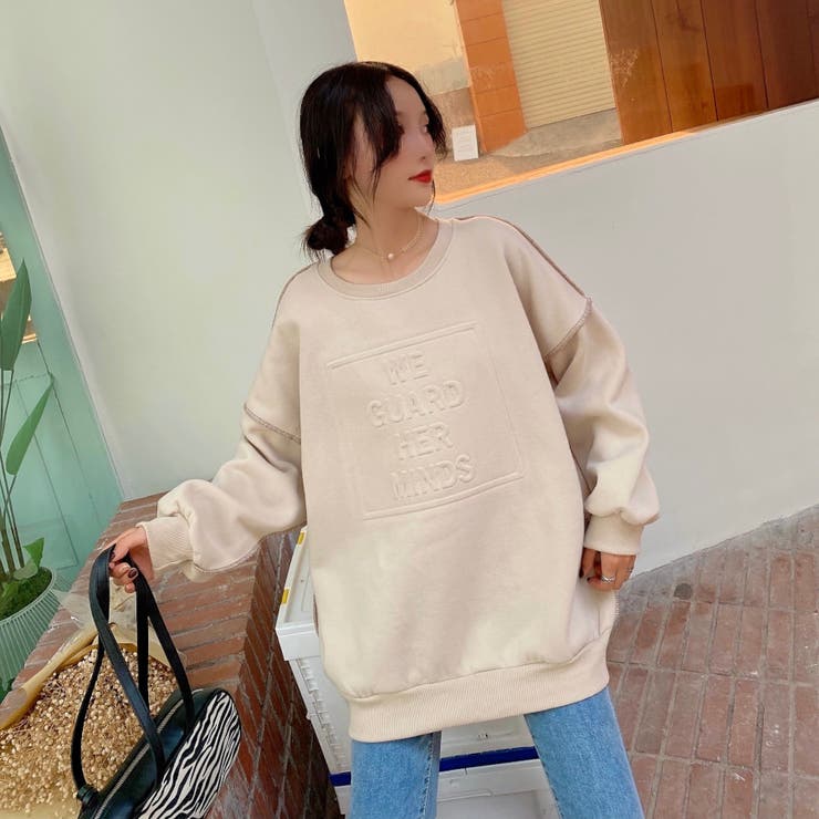 立体ロゴアウトステッチトレーナー スウェット スエット[品番