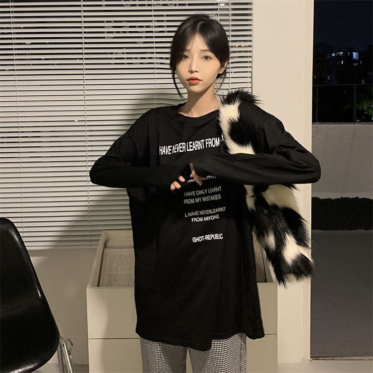 オーバーサイズフロントロゴロングTシャツ ビッグシルエット 大きめ