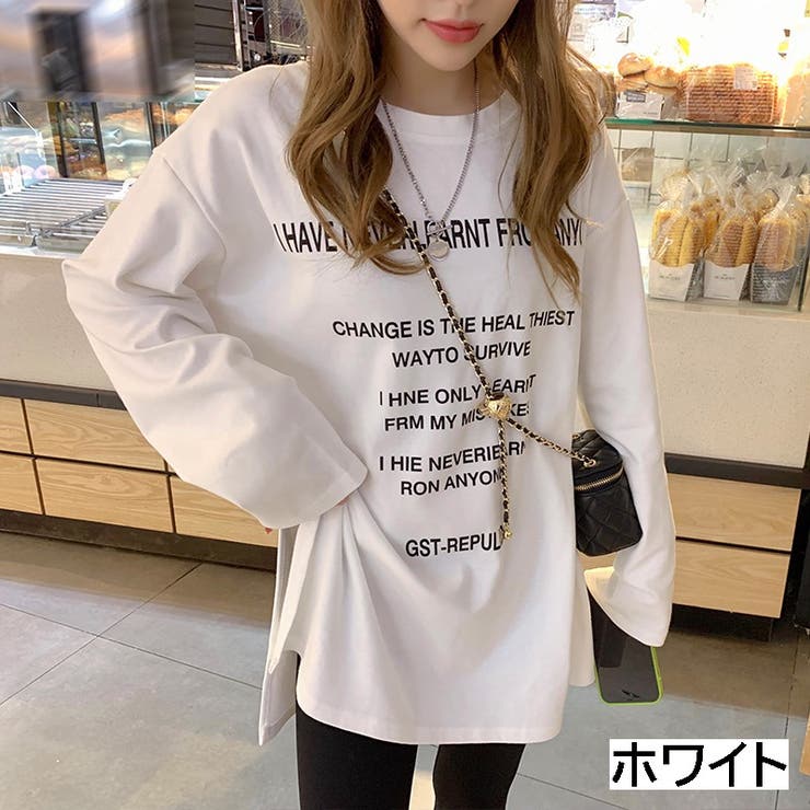 オーバーサイズフロントロゴロングTシャツ ビッグシルエット 大きめ