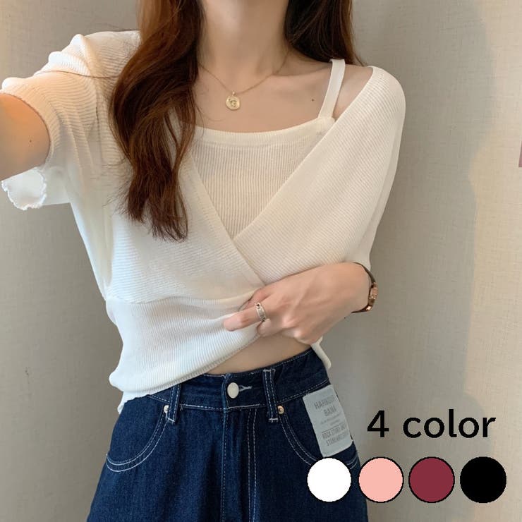 カシュクール風半袖ドッキングニット ドッキング 重ね着 | LADY LIKE  | 詳細画像1 