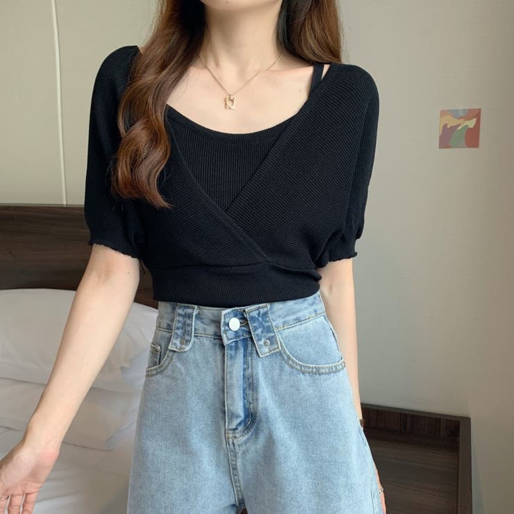 カシュクール風半袖ドッキングニット ドッキング 重ね着 | LADY LIKE  | 詳細画像5 