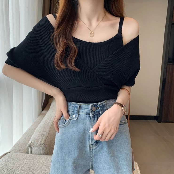 カシュクール風半袖ドッキングニット ドッキング 重ね着 | LADY LIKE  | 詳細画像7 